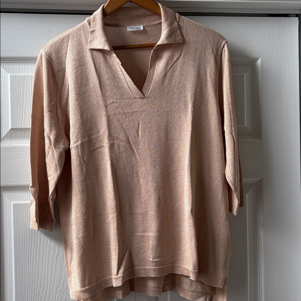 Gerry Weber German Roomy Tan Viscose V-Neck Polo Collar Sweater  EUC